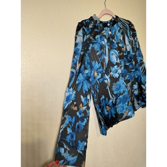 Cupio Blush Blue Multicolor Floral Print Long Sleeve Women’s Blouse Size Small - Picture 16 of 16